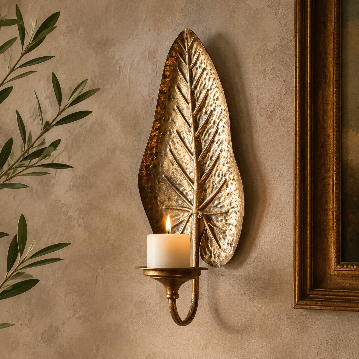 Vintage Leaf Wall Candle Sconce